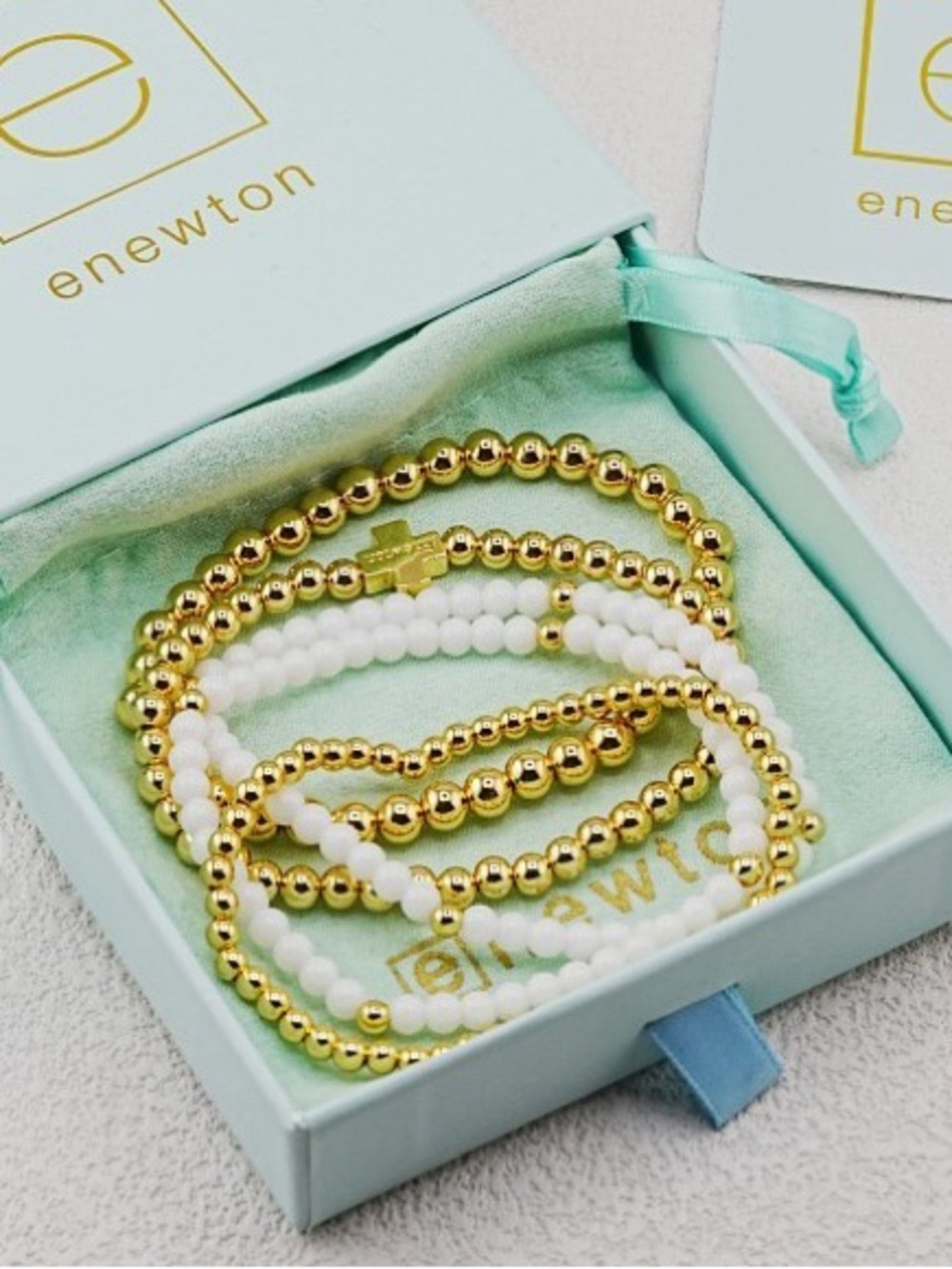 Enewton Gold and White Beaded Bracelet Stack